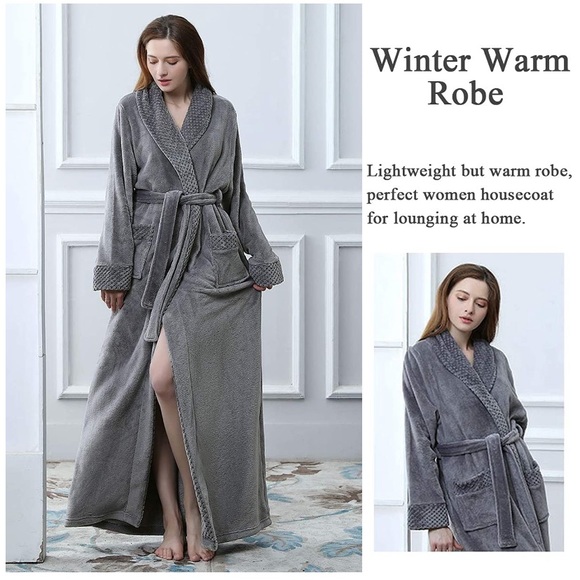 Long Bath Robe Plush Soft Fleece Bathrobes - Picture 2 of 6